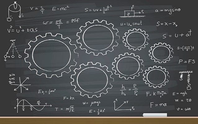 Chalk hand drawing with gear and equation. Vector illustration.